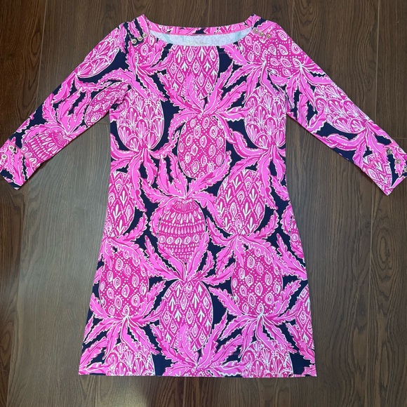 Lilly Pulitzer Sophie Dress 3/4 Sleeves Bright Pink & Navy in Coco Safari Sz Sml - Picture 5 of 15